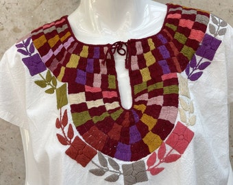 Vintage South American Huipil, Subdued Color Palette Embroidery, Cotton, Medium