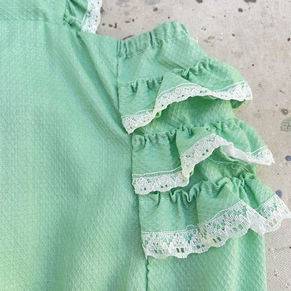 Vintage 60’s/70’s Mint Green Ruffled Bib Overalls… - image 6