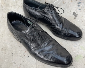 Vintage 1960er Florsheim Imperial Schwarze Leder Flügelspitzen Schuhe, Größe 8 C