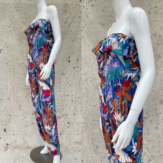 Vintage Early 80’s Tropical Print Jumpsuit Rayon … - image 4