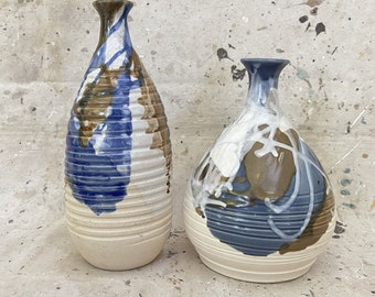 Ensemble vintage de deux vases en poterie d'atelier émaillés, prototypes de style MCM