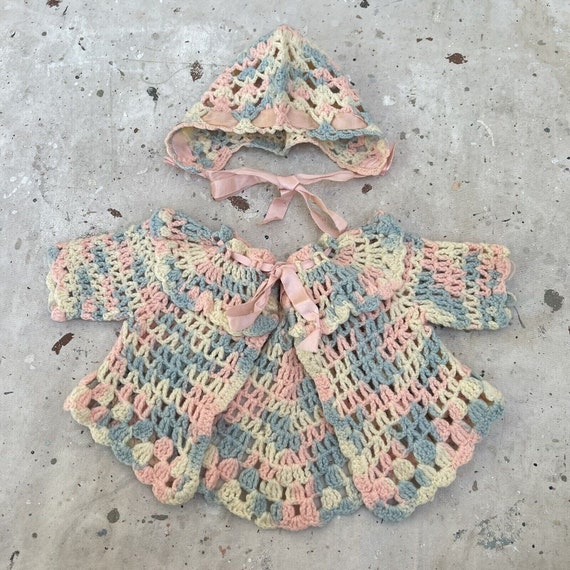 Vintage 1940’s Hand Crocheted Pastel Newborn Set … - image 1