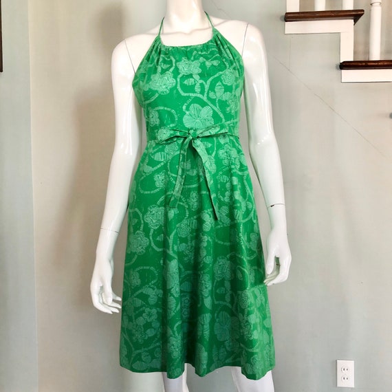 Vintage Grass Green Floral Cotton Hawaiian Halter