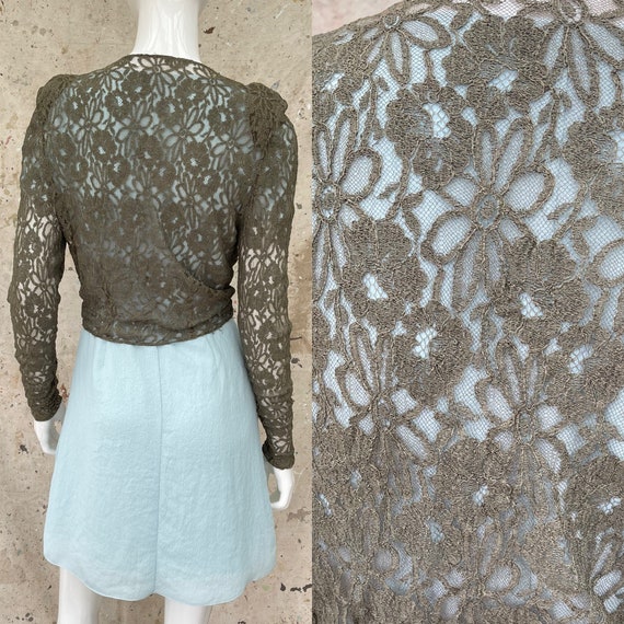 1930's Floral Moss Green Lace Tie Blouse - image 3