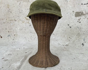 Vintage 1940’s/50’s Moss Green Buckskin Leather Suede Ear Flap Hat OS