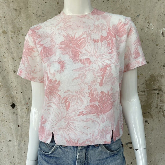 Vintage 50’s/60’s Pink Floral Blouse Top, M - image 5