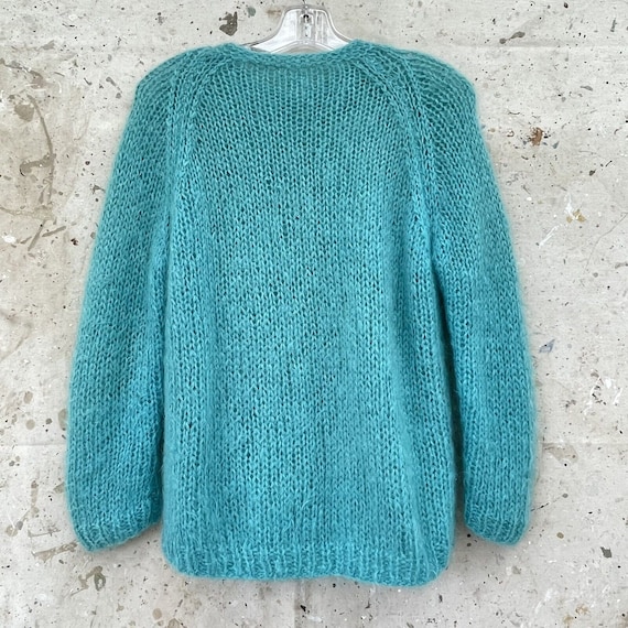 Vintage 60’s Aquamarine Knit Mohair Cardigan Swea… - image 3