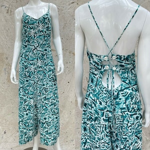 Vintage 90’s Abstract Print Rayon Open Back Jumpsuit