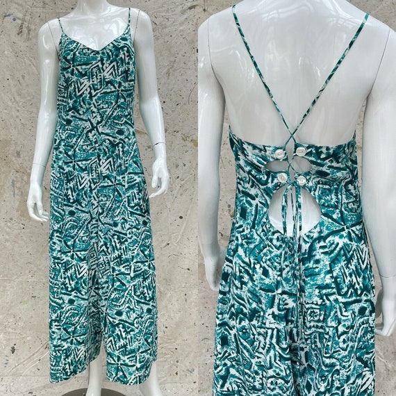 Vintage 90’s Abstract Print Rayon Open Back Jumpsu