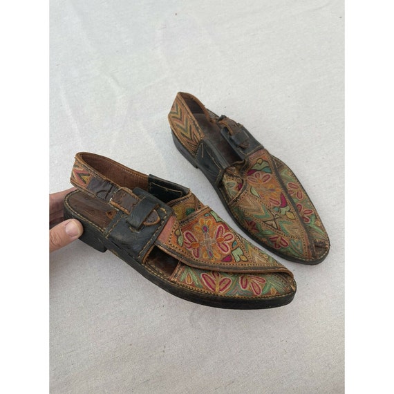 Vintage Antique 20’s-30’s Embroidered Leather San… - image 1