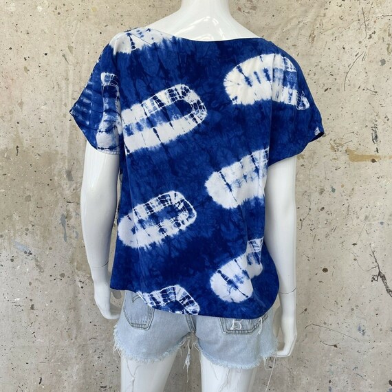 Vintage 90’s Oversized Rayon Indigo Tie Dyed Top - image 3