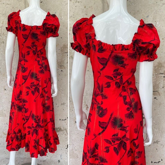 1940’s Liberty House Red Cotton Hawaiian Dress, P… - image 4