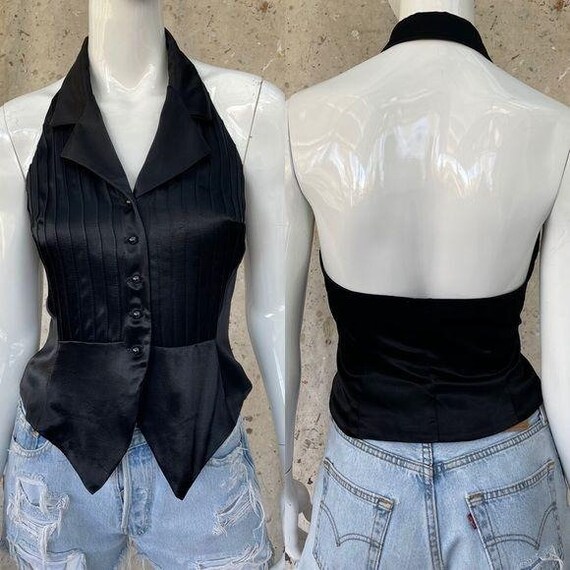 black tuxedo halter top