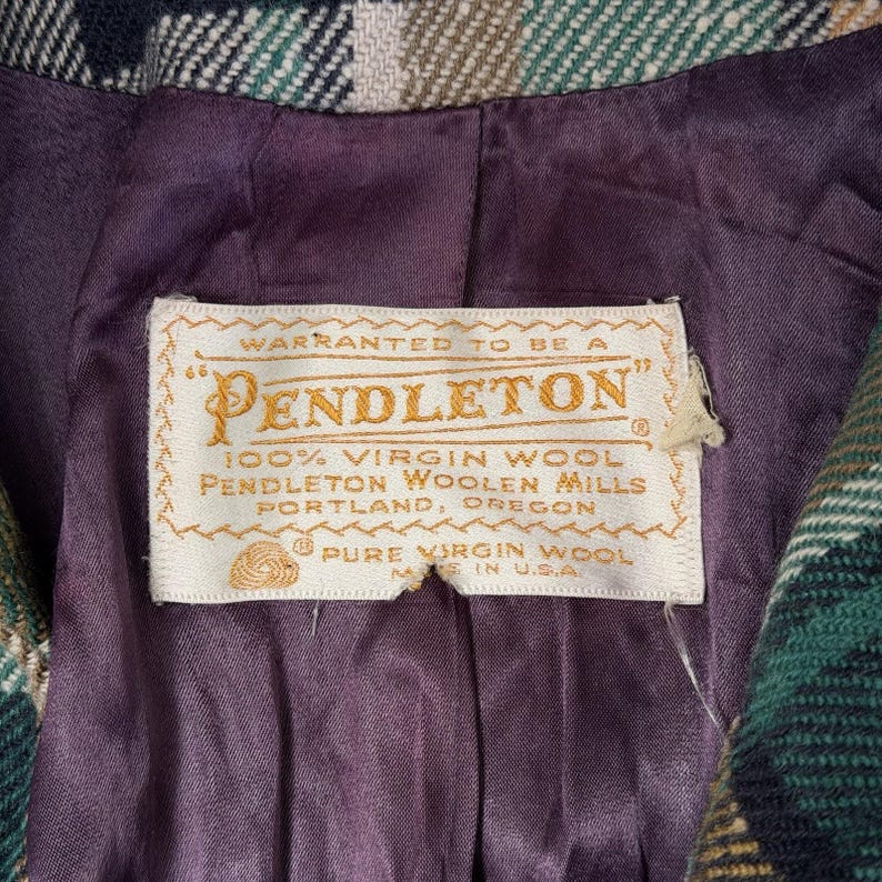 Vintage Wool Belted Pendleton Jacket, Womens M, Green, 1970’s image 8