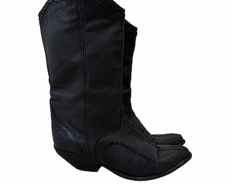 Vintage Cowboy Boots By Zodiac, Black Butter Soft Leather, W Size 8