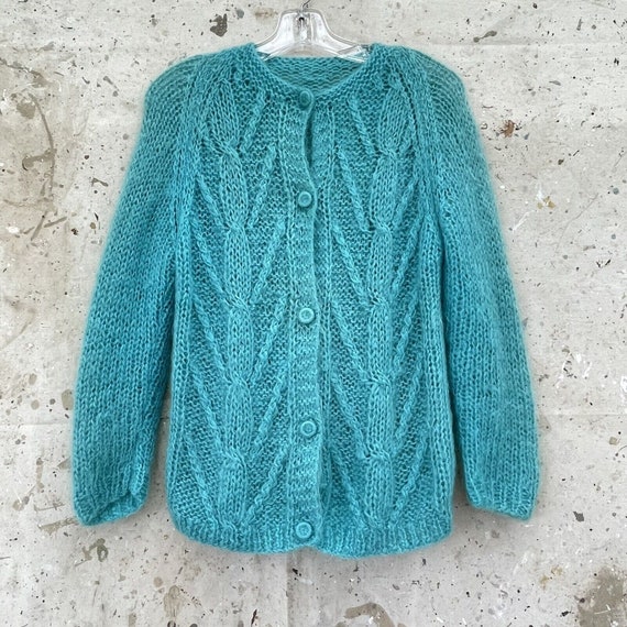 Vintage 60’s Aquamarine Knit Mohair Cardigan Swea… - image 2