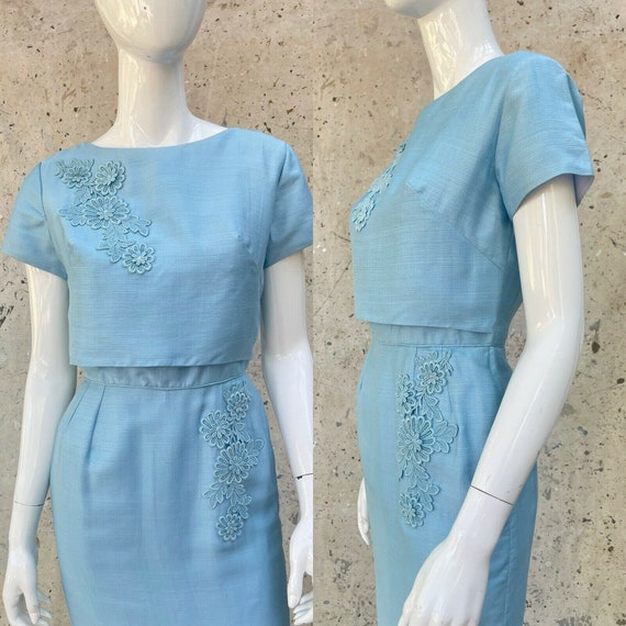 Vintage 50’s 60’s Ice Blue Wiggle Dress, By Henry… - image 2