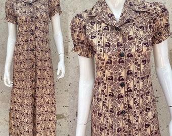 Vintage 1960’s 1970’s Cotton Bohemian Maxi Dress, Small
