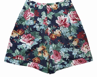 Vintage 90’s Floral Denim Shorts, High Waist Mom Shorts, Small