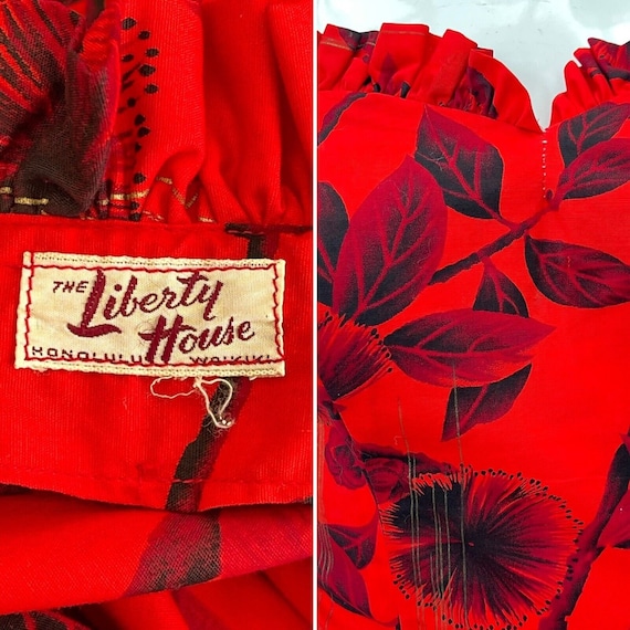 1940’s Liberty House Red Cotton Hawaiian Dress, P… - image 2