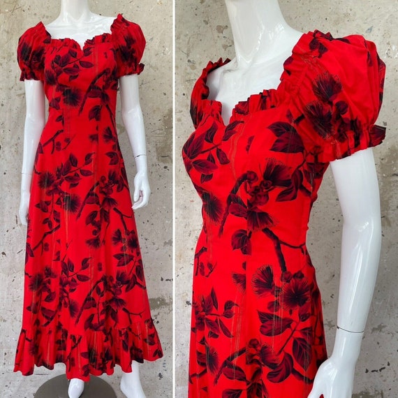 1940’s Liberty House Red Cotton Hawaiian Dress, P… - image 1