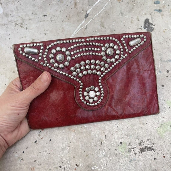 Vintage 1960s Studded Leather Envelope Clutch Bag wallet Etsy