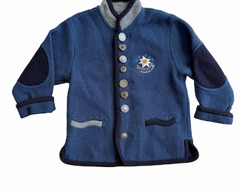 Chaqueta vintage Geiger Junior de lana hervida, estilo bávaro-tirólico de los Alpes, talla infantil.