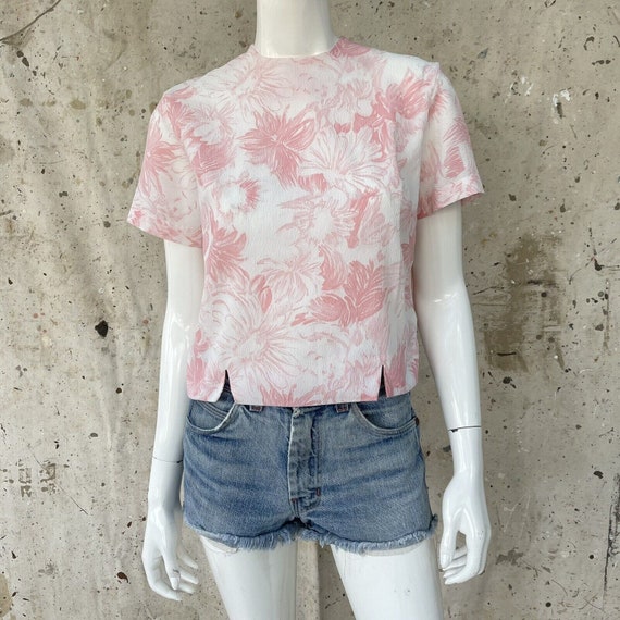 Vintage 50’s/60’s Pink Floral Blouse Top, M