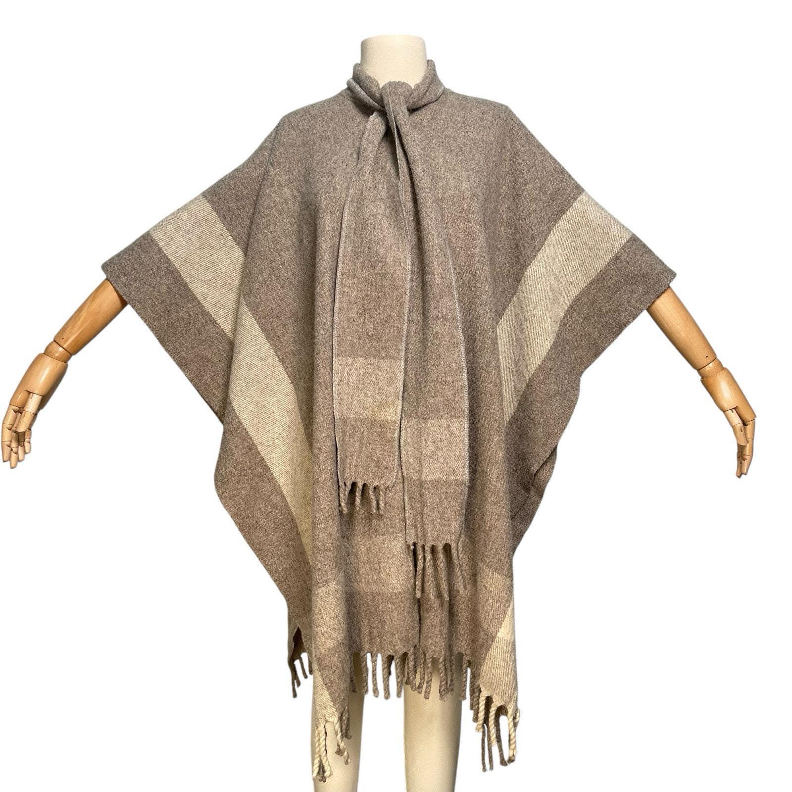 Vintage Grey Wool Poncho With Fringed Scarf 80's/90's
