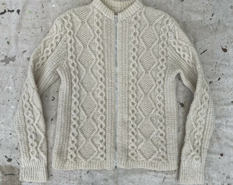 Vintage 1970’s 1980’s Wool Zip Front Cream Fisherman’s Sweater Women’s M