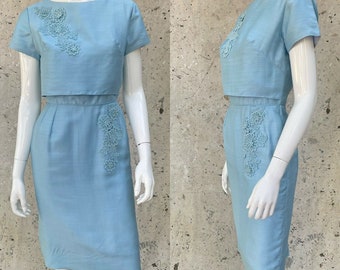 Vintage 50’s 60’s Ice Blue Wiggle Dress, By Henry Lee, Small