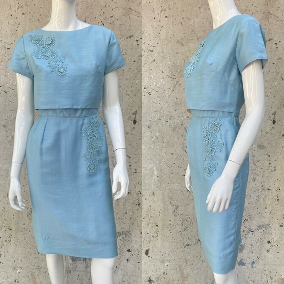Vintage 50’s 60’s Ice Blue Wiggle Dress, By Henry… - image 1