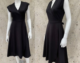 Vintage 1970’s Disco LBD Black Wrap Dress, Small By Arjon California