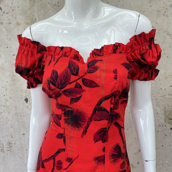 1940’s Liberty House Red Cotton Hawaiian Dress, P… - image 5