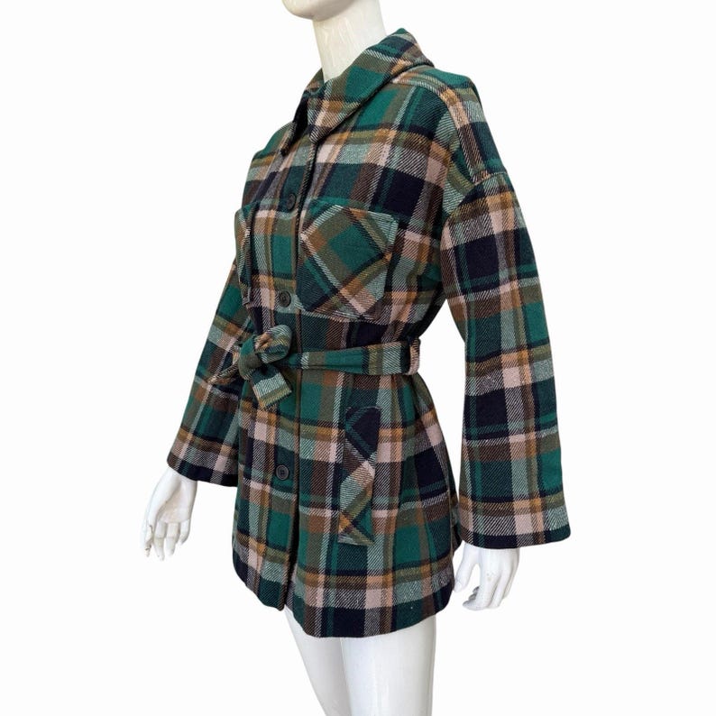 Vintage Wool Belted Pendleton Jacket, Womens M, Green, 1970’s image 1