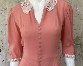 Vintage 1940’s Cotton Candy Pink Rayon Crepe Dress Handmade Small