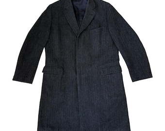 Vintage 1950’s Charcoal Gray Wool Herringbone Tweed Overcoat Jacket Men’s Large