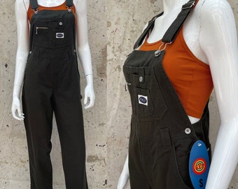 NWT Vintage 90’s Dark Olive Heavy Cotton Carpenter Overalls By Revolt, Small