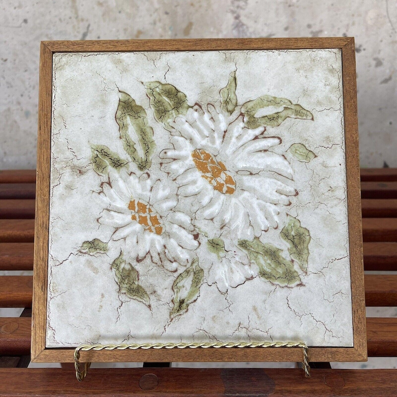 Vintage Framed Flower Tile Trivet Made In Italy 8.5”