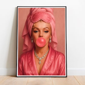 Marilyn Monroe Bubble Gum, Marilyn Monroe Bubblegum Art, Marilyn Monroe Bathroom Art, Marilyn Monroe Wall Art, Pink Marilyn Monroe Print