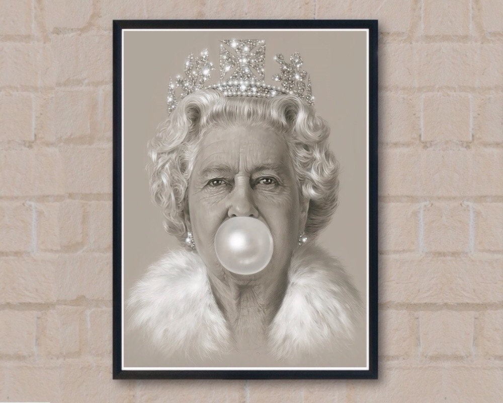Queen Elizabeth II Bubblegum Print / Queen Elizabeth II Art / Queen A…