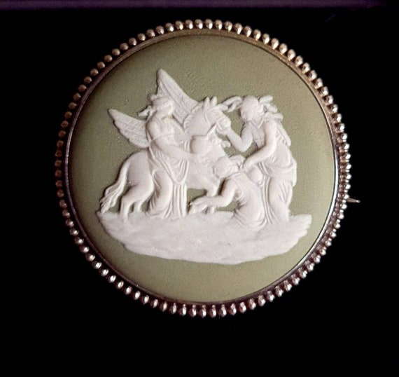 Vintage 1970s Wedgwood Sage Green Sterling Silver… - image 2