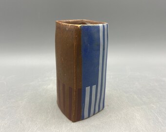 Bud Vase with Brown, Blue and Silver Stripes