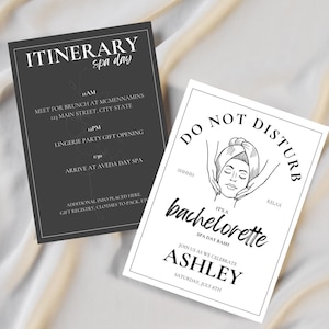 Bachelorette Spa Day Party uitnodiging met reisplan Verwen Weekend Relax Ontspanning Niet storen Uitnodigen