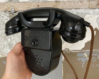 Flaco - Type 211 - wall telephone - 50's made - black ceramic wall phone antique decoration