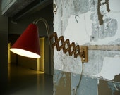 Hala vintage 50 39 s Dutch adjustable industrial metal Scissor wall lamp patina worn look with red lampshade