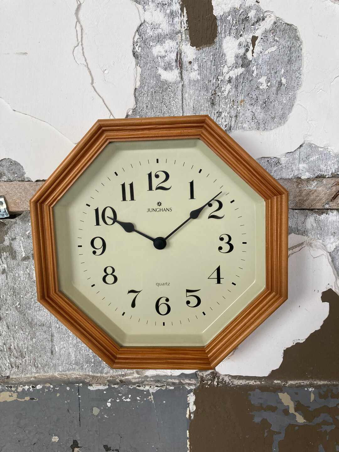 Vintage Junghans QUARTZ W737 Wall Clock Octagon Shaped Wooden Etsy