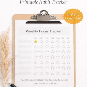 Rastreador de enfoque semanal imprimible / Rastreador de hábitos suaves / Adaptado para TDAH / Planificador minimalista / Descarga instantánea