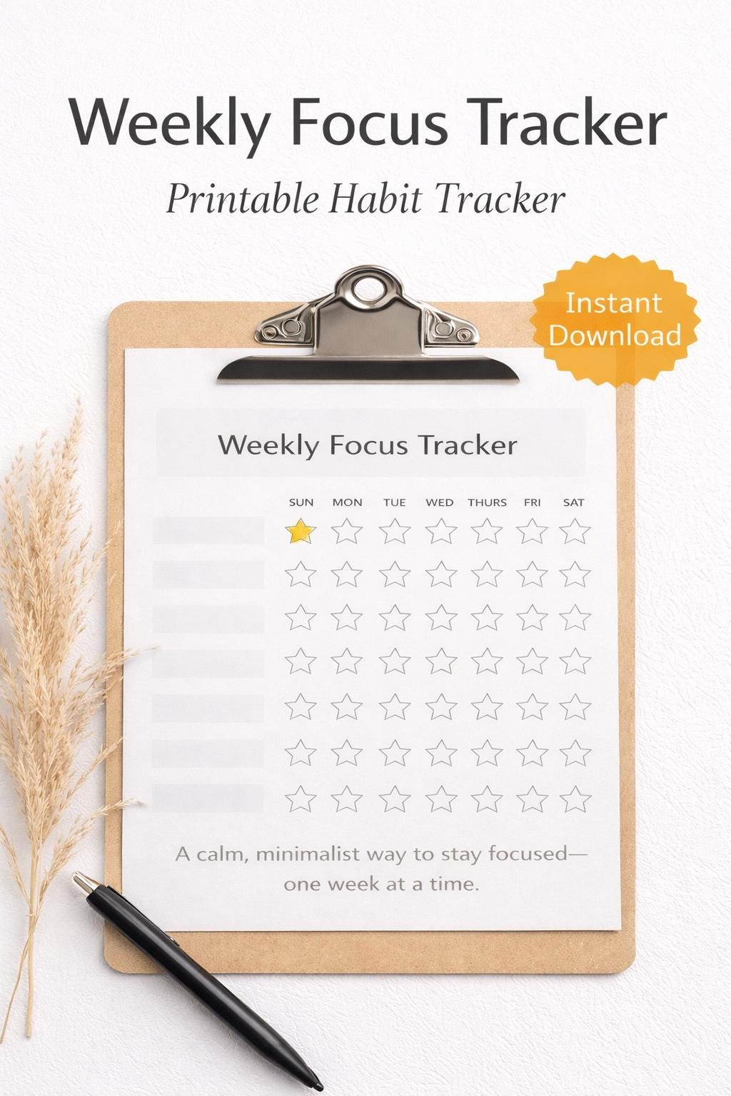 Weekly Focus Tracker Printable | Gentle Habit Tracker | ADHD Friendly ...