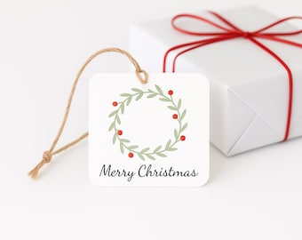 Merry Christmas Wreath Gift Tags • Printable Holiday Mini Cards (PDF)
